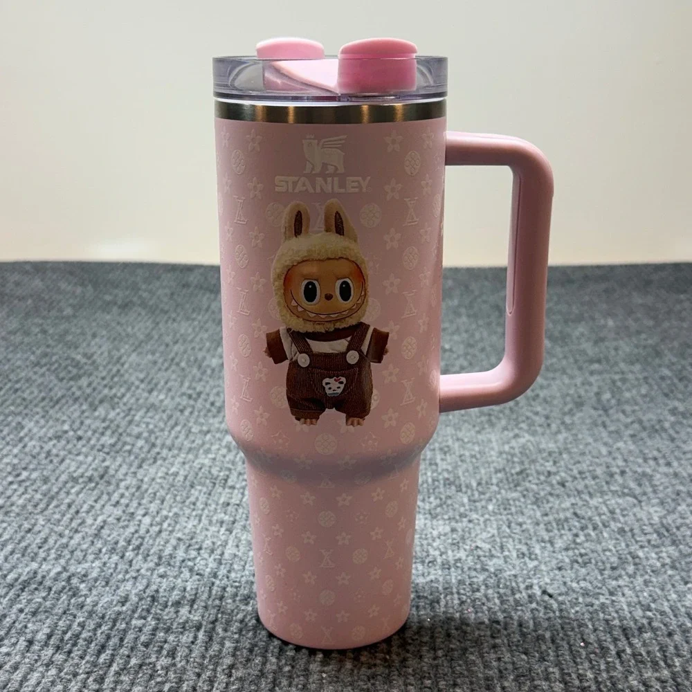 Stanley Quencher 40 oz Tumbler Pink Labubu Character Cup Travel Cup Lid - Picture 1 of 8